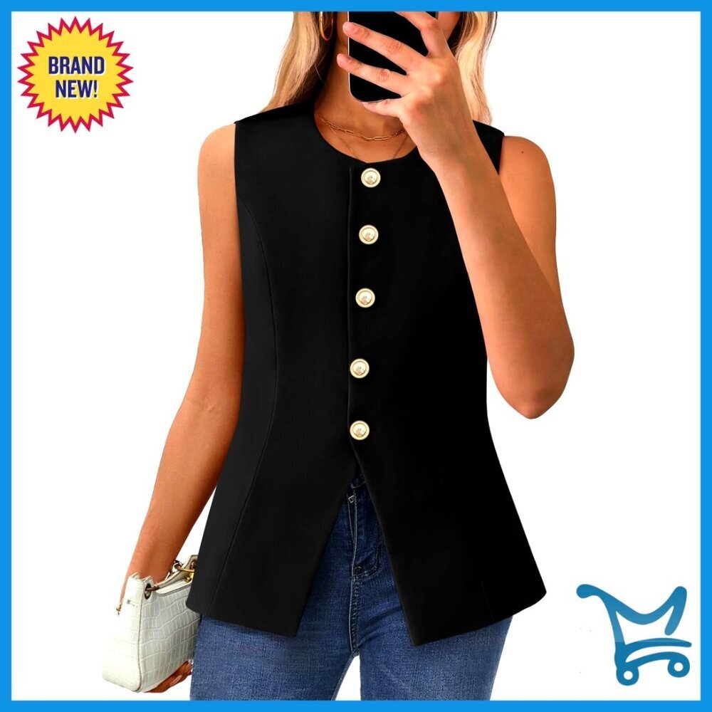 Sleeveless Blazer Vest Women's Business Casual Slim Fit Button Down